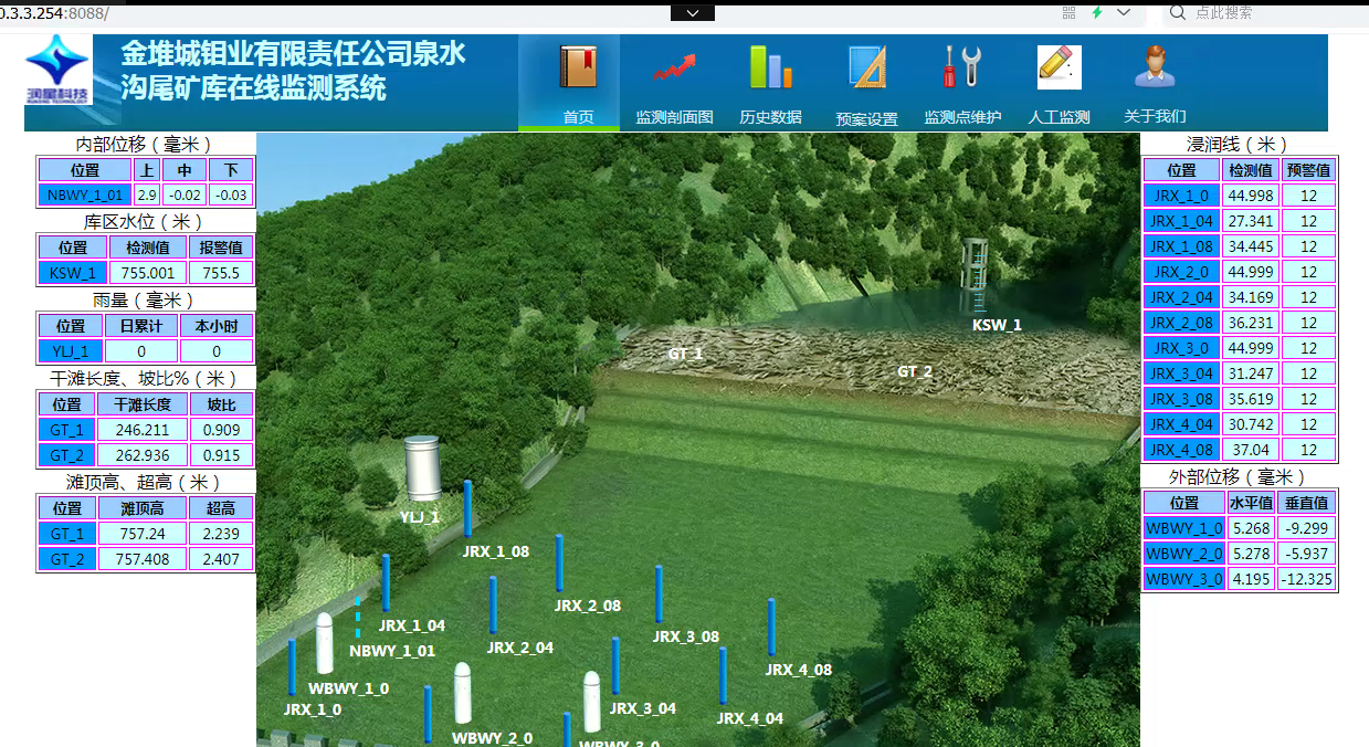 汝陽(yáng)金堆城鉬業(yè)泉水溝尾礦庫在線(xiàn)監測系統